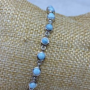 Natural Larimar healing stone bracelet in sterling silver